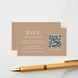 Minimalist Simple QR Code Wedding Taupe RSVP  Enclosure Card