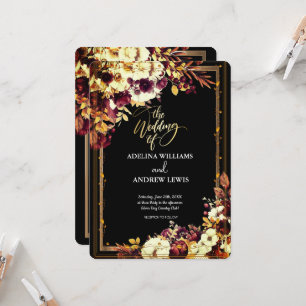 Minimalist Simple Red Rose,Gold Frame invitation