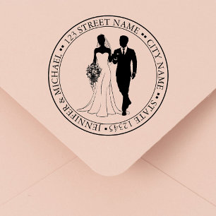 minimalist simple return address wedding couple  rubber stamp