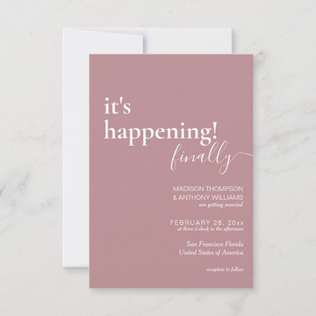 Minimalist Simple Rise Pink Photo Wedding Invitation (Front)