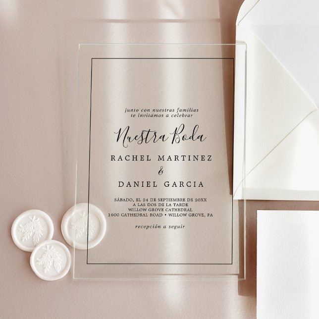 Minimalist Simple Romantic Classic Spanish Wedding Acrylic Invitations (Creator Uploaded)