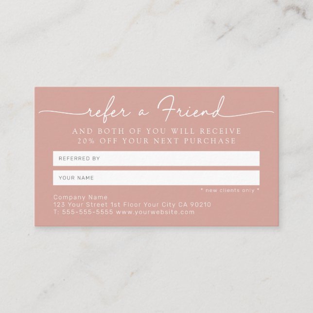 Minimalist Simple Rose and White Referal Card (Front)