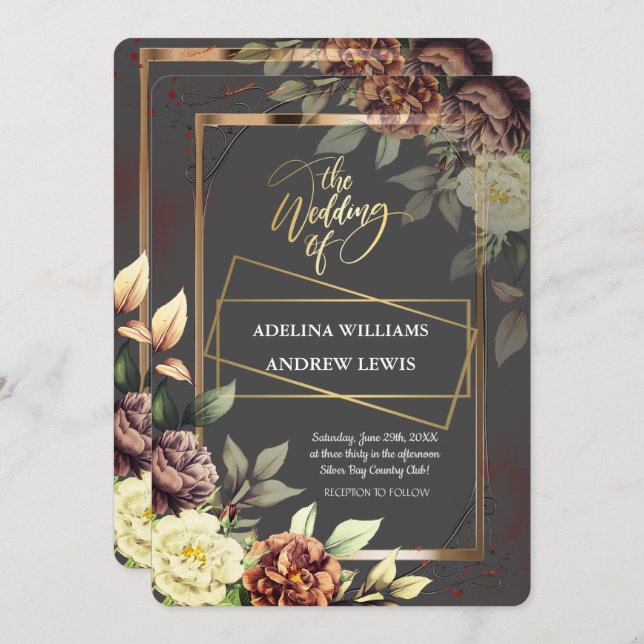 Minimalist Simple  Rose,Gold Frame Wedding Invitation (Front/Back)