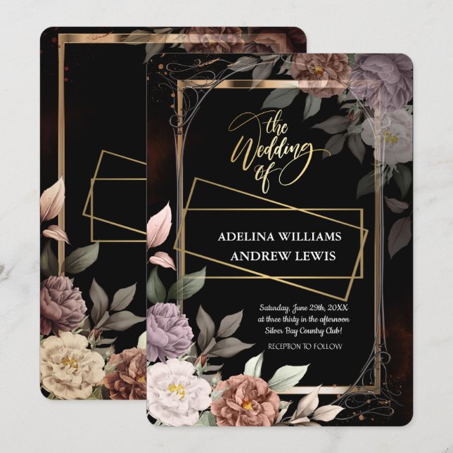 Minimalist Simple  Rose,Gold Frame Wedding Invitation (Front/Back)