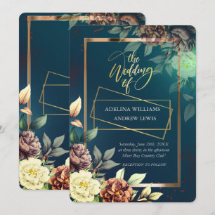 Minimalist Simple  Rose,Gold Frame Wedding Invitation