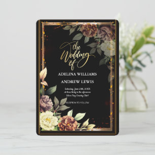 Minimalist Simple Rose,Gold Frame Wedding Invitation