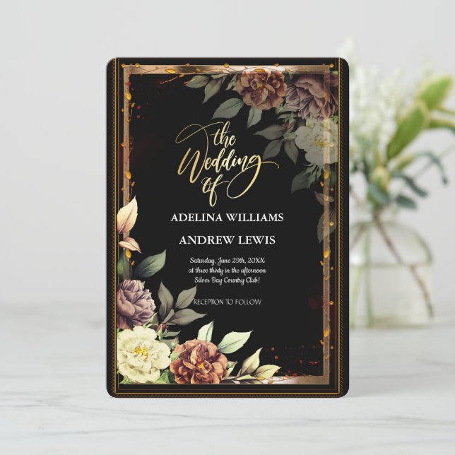 Minimalist Simple  Rose,Gold Frame Wedding Invitation (Standing Front)