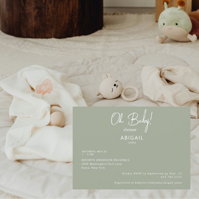Minimalist Simple Sage Baby Shower Invitation (Creator Uploaded)