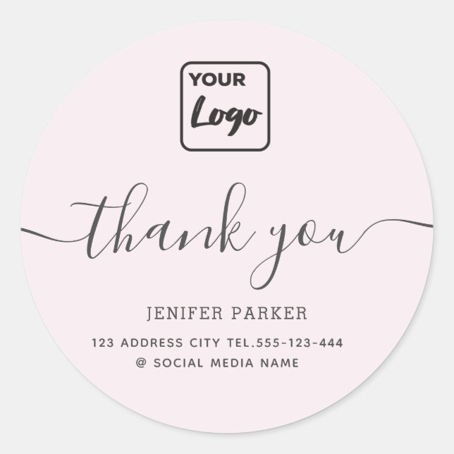 Minimalist simple script custom logo thank you cla classic round sticker (Front)