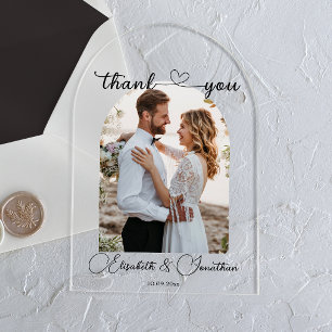 Minimalist Simple Script Heart  Photo Arch Wedding Acrylic Invitations