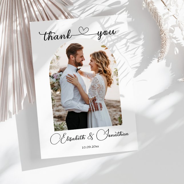 Minimalist Simple Script Heart  Photo Arch Wedding Thank You Card (Creator Uploaded)