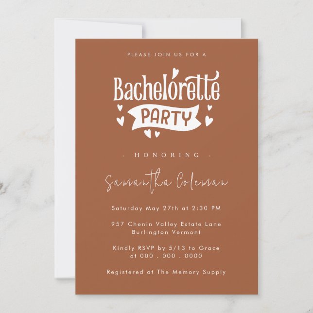 Minimalist Simple Script Modern Bachelorette Party Invitation (Front)