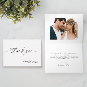 Minimalist Simple Script Photo Wedding Thank You Card