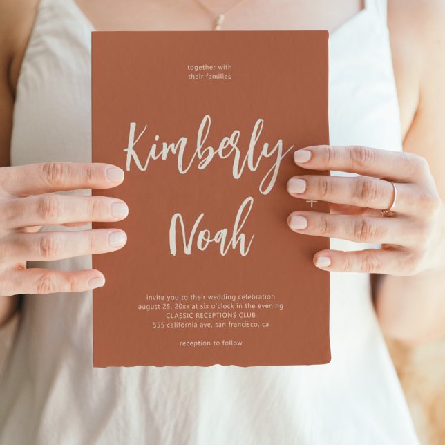 Minimalist simple script terracotta wedding invitation (Creator Uploaded)