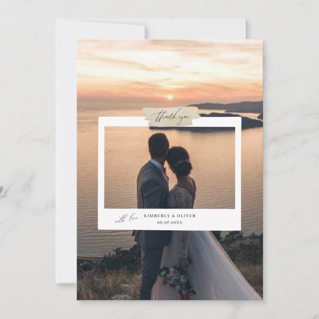 Minimalist Simple Script Wedding Photo Thank You Card (Front)