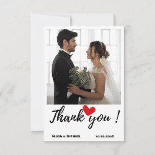 Minimalist Simple Script with Heart Wedding Photo Thank You Card