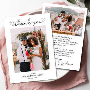 Minimalist Simple Script with Heart Wedding Photo  Thank You Card