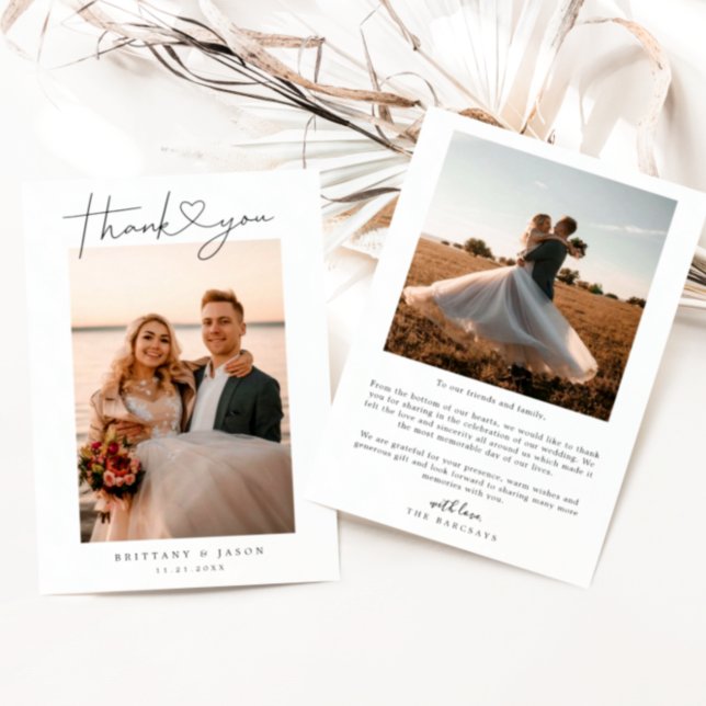 Minimalist Simple Script with Heart Wedding Photo Thank You Card (Creator Uploaded)