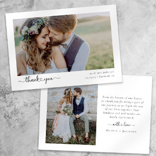 Minimalist Simple Script with Heart Wedding Photo  Thank You Card