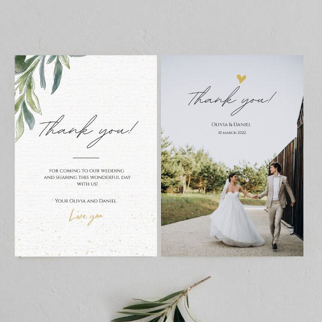 Minimalist Simple Script with Heart Wedding Photo Thank You Card (Creator Uploaded)