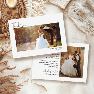 Minimalist Simple Script with Heart Wedding Photo Thank You Card