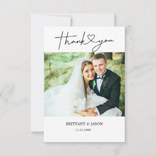 Minimalist Simple Script with Heart Wedding Photo Thank You Card