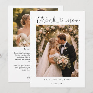 Minimalist Simple Script with Heart Wedding Photo Thank You Card