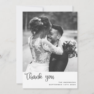 Minimalist Simple Script with Wedding Photo Thank You Card