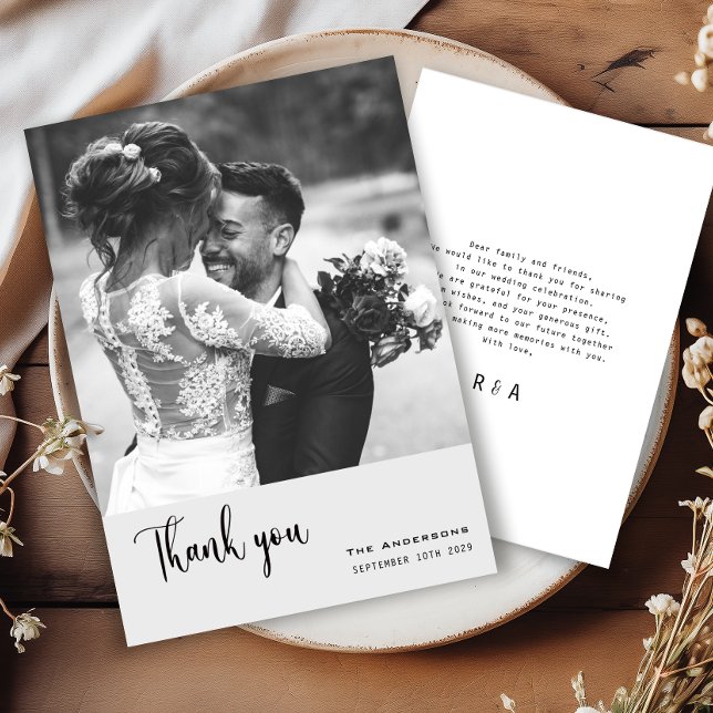 Minimalist Simple Script with Wedding Photo  Thank You Card (Creator Uploaded)