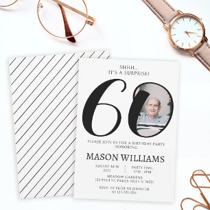 Minimalist simple surprise 60th birthday photo invitation