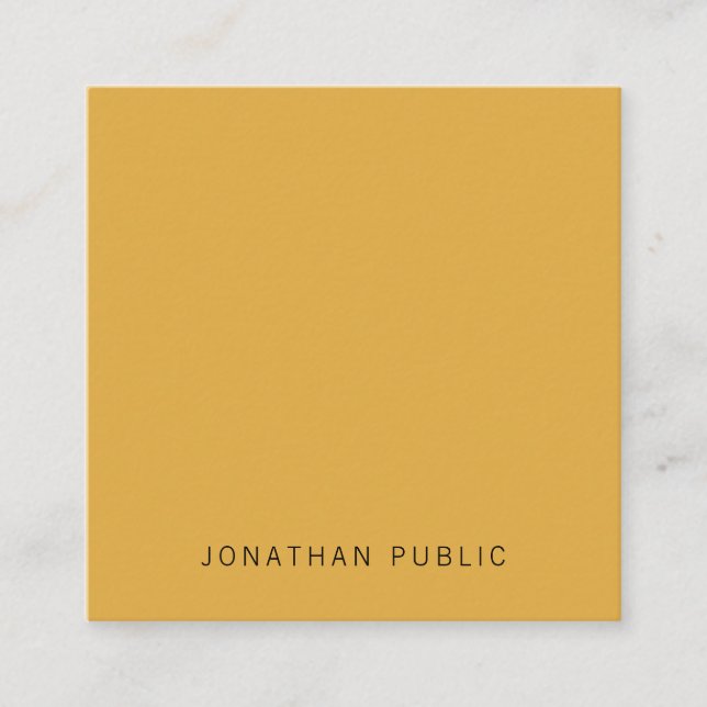 Minimalist Simple Template Yellow Brown Elegant Square Business Card (Front)