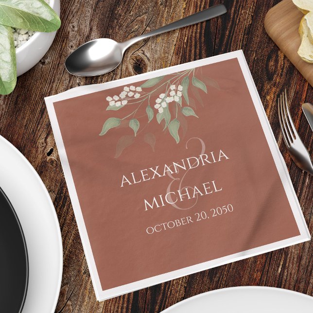 Minimalist Simple Terracotta Calligraphy Wedding  Napkin (Creator Uploaded)