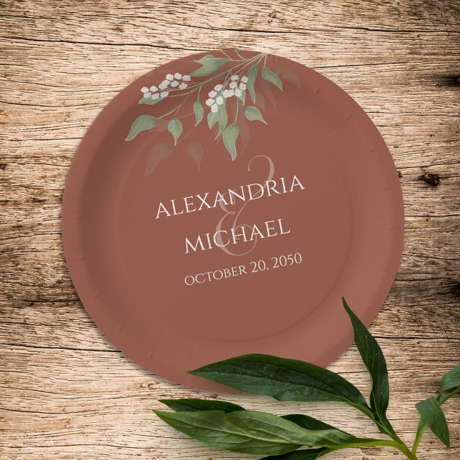 Minimalist Simple Terracotta Wedding Calligraphy Paper Plate (Creator Uploaded)