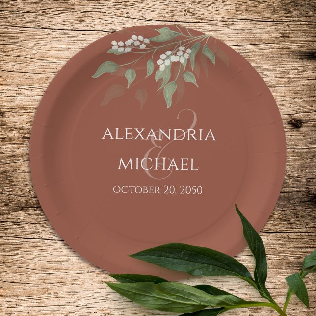 Minimalist Simple Terracotta Wedding Calligraphy Paper Plate (Creator Uploaded)