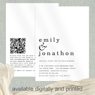 Minimalist Simple Text QR Code Any Colour Wedding  Invitation