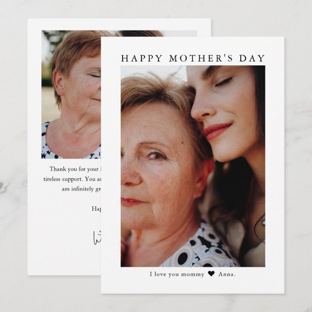 Minimalist Simple Two Photo Happy Mother's Day Card (Front/Back)
