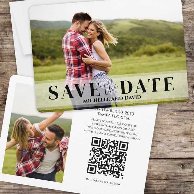 Minimalist Simple Two Photo | QR Code Website Save The Date (Creator Uploaded)