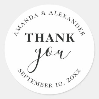 Minimalist simple typography wedding thank you classic round sticker