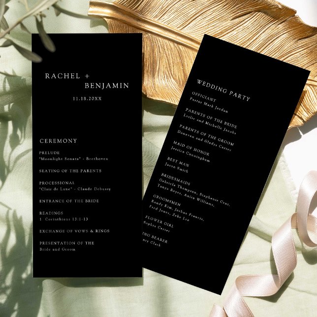 Minimalist Simple Wedding Ceremony Black Program  (Creator Uploaded)
