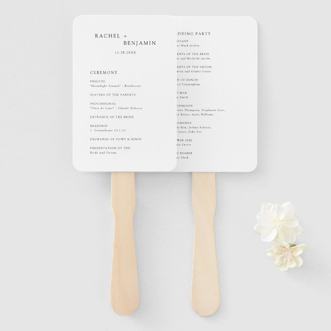 Minimalist Simple Wedding Ceremony Program  Hand Fan (Front and Back)