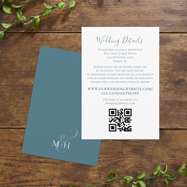 Minimalist Simple Wedding Details QR Code Blue Enclosure Card (Creator Uploaded)