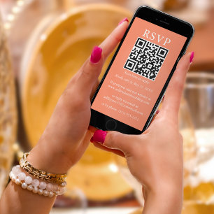 Minimalist Simple Wedding QR RSVP Coral Card