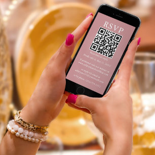 Minimalist Simple Wedding QR RSVP Dusty Rose Card