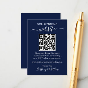 Minimalist Simple Wedding Website QR Blue Enclosure Card