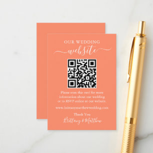 Minimalist Simple Wedding Website QR Coral Enclosure Card