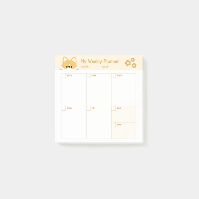 Minimalist Simple Weekly Planner Calendar Post-it Notes (Front)