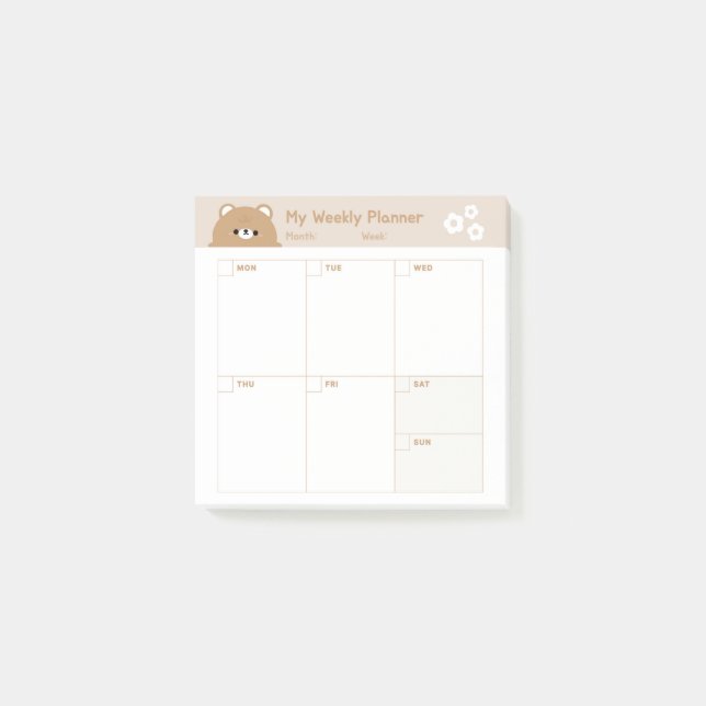 Minimalist Simple Weekly Planner Calendar Post-it Notes (Front)