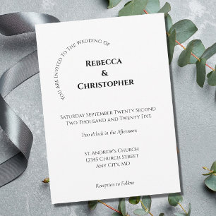 Minimalist Simple White Black Modern Wedding Invitation