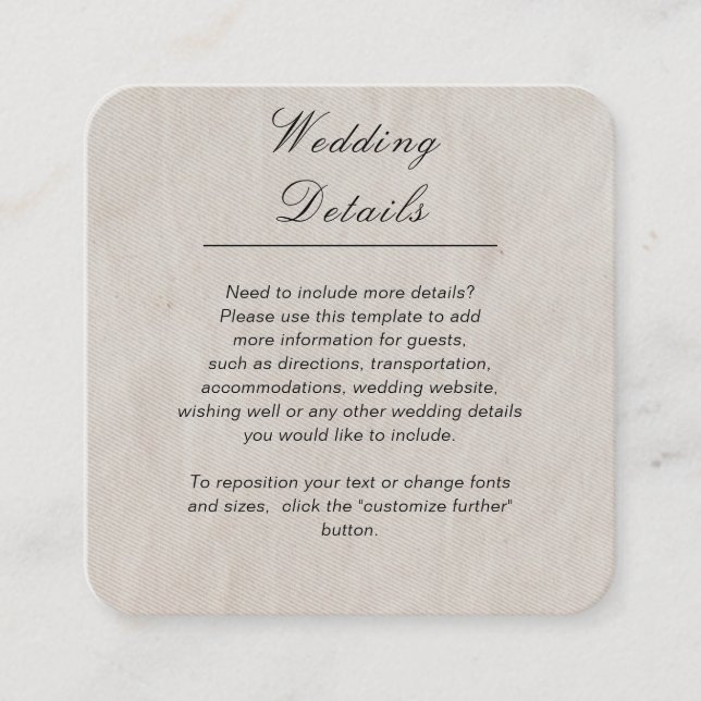 Minimalist simple white customisable wedding enclosure card (Front)