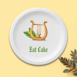 Minimalist Simple White Irish Golden Harp Eat Cake Paper Plate